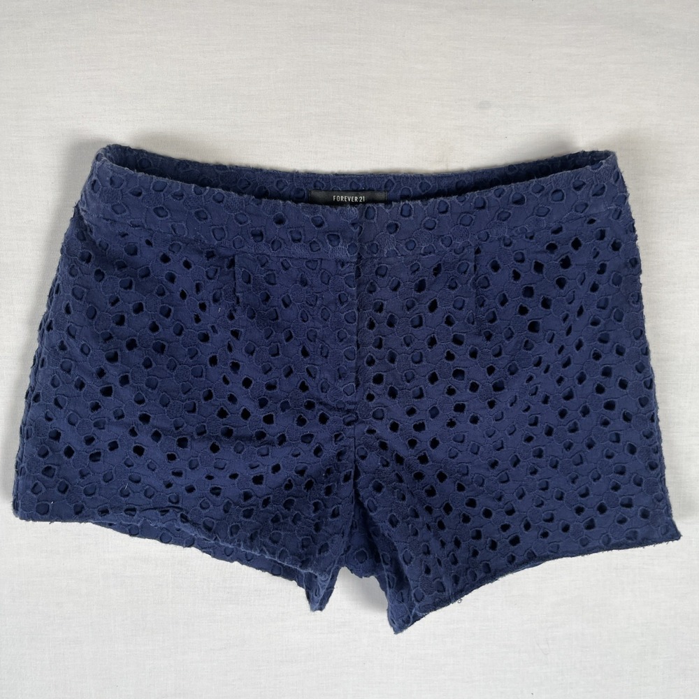 Forever 21 Women's Eyelet Lace Shorts Navy Blue Size Small S Summer Casual Cute